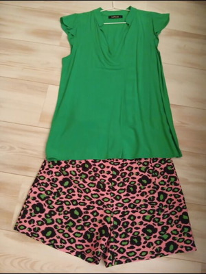 Set of shorts and t-shirt like new, pink and green
