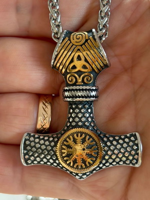 Thor's Hammer Pendant with Chain 316L Steel New, Gold and Silver