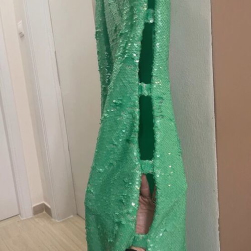Stefania Vaidani green dress with sequins and side cutouts size small new