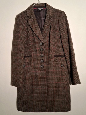 Wool coat like new, dark brown with multicolor stripes, size S