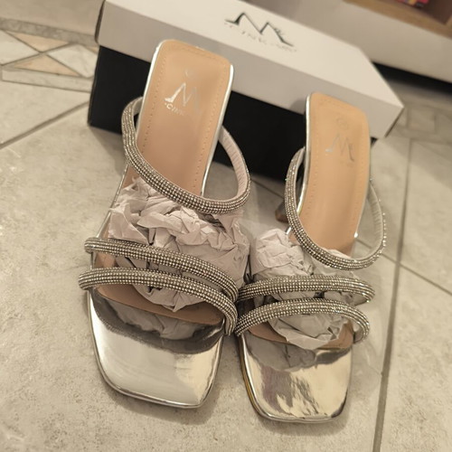 Silver sandals with rhinestones new, size 36