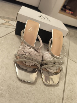 Silver sandals with rhinestones new, size 36