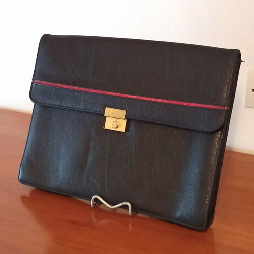 Vintage black briefcase used, 35 x 28 cm portfolio