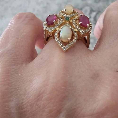 Ring used silver 925 with authentic natural precious stones