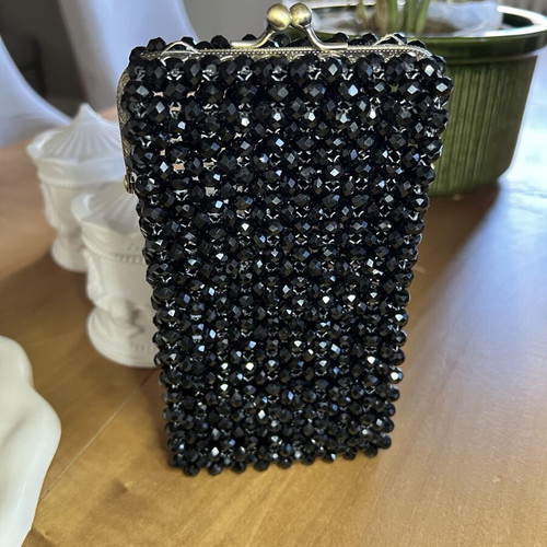 Beaded bag phone case new with bronze frame and crystal beads