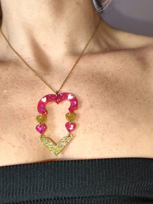 Handmade resin liquid glass necklace pink and gold