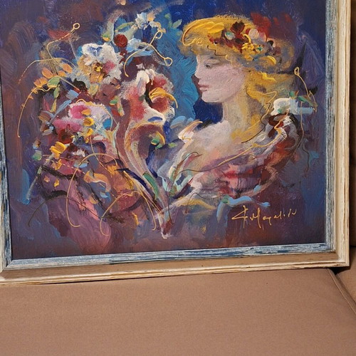 Authentic Mouratidou painting like new with dedication and frame 58×48cm