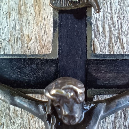 Antique Crucifix 13.2cm Used Habit Cross Solid Metal & Ebony
