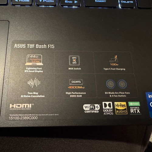 Asus Tuf Dash F15 laptop σαν καινούργιο με i7-12650H, 16GB RAM, RTX 3050Ti