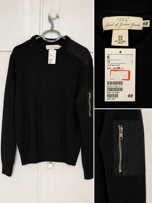 H&M L.O.G.G. Ανδρική πλεκτή μπλούζα μαύρη με τσέπη στο μανίκι μέγεθος M καινούργιο