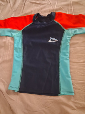 Children's UV rash guard shirt used, short sleeve, sea colors