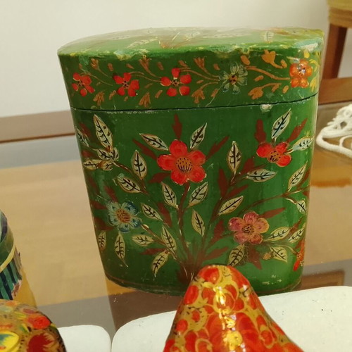 Papier-Mâché Decorative Boxes Set of 4 Handpainted Used