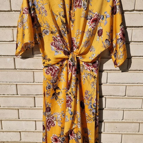 Yellow midi dress Primark like new with floral design, size 36