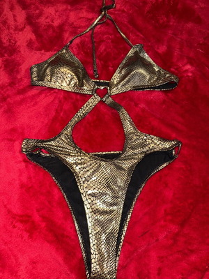 Snake Print Fashion Nova Sexy One-Piece Swimsuit like new, brown and gold
