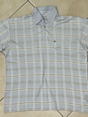 Bogner Polo Shirt, Light Blue Check, Chest Pocket, Vintage Style, Size M