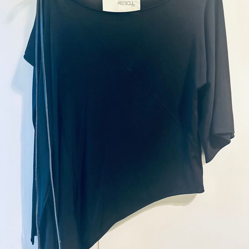 AB/Soul One-Sleeve Avant-Garde Top black like new with leather detail