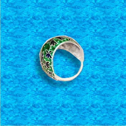 Old Indian Silver Ring with Enamel like new, multicolored