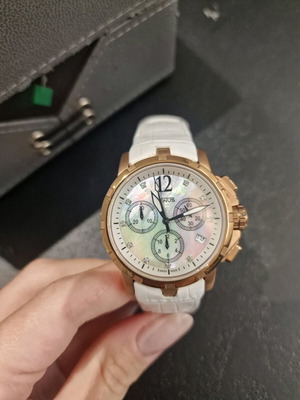 Γυναικείο ρολόι Venus Genesis Rose Gold λευκό δερμάτινο χρονογράφος σαν καινούργιο