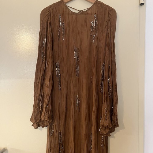 Zara limited edition brown dress with sequins size S new with tag