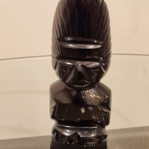 Ancient Maya Aztec Onyx Obsidian Warrior Statue 14 Inches