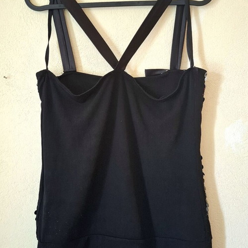 Enzzo Y2K vintage black and silver sequin top with straps