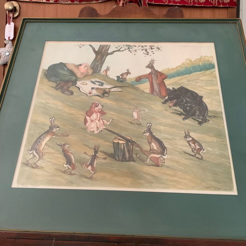 Arthur Boris Klein colored lithograph "Le beau réve" like new with frame