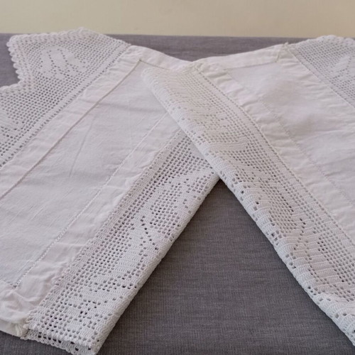 Set of 2 handmade crochet and fabric doilies