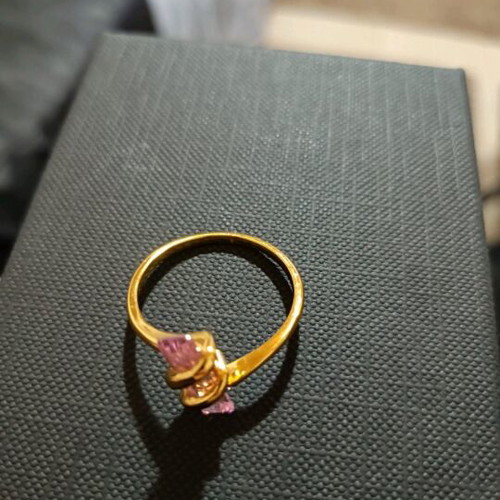 Gold ring with iridescent pink stone new