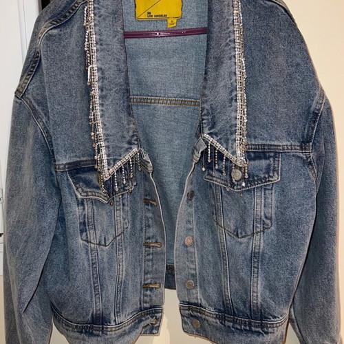 Denim jacket with rhinestones new, Signature 8, size small, blue