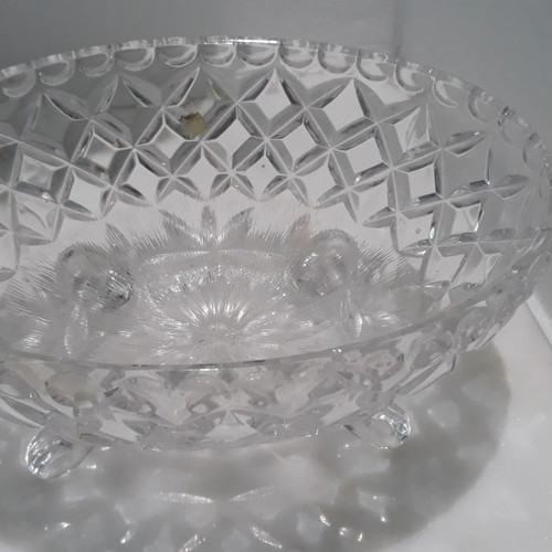 Glass serving dish used, gondola shape with small feet