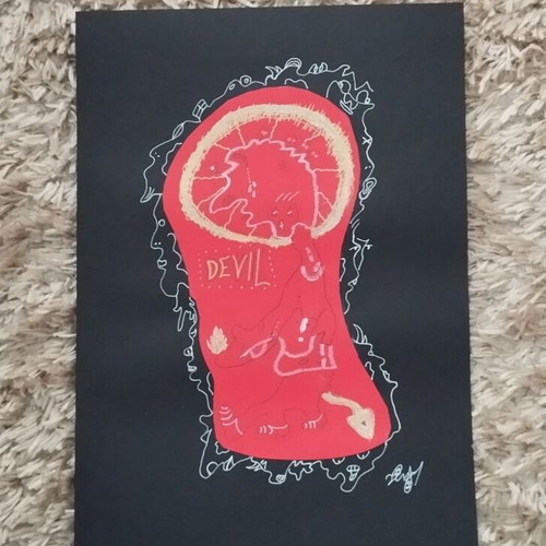 The Pain of the Devil original handmade mixed media collage artwork