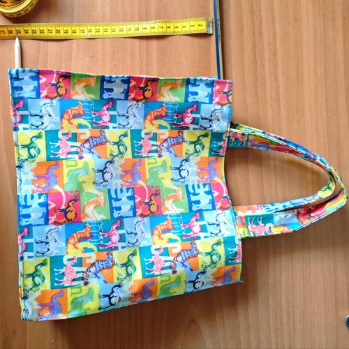 Camel Tote Bag used, handmade cotton-pvc with colorful design