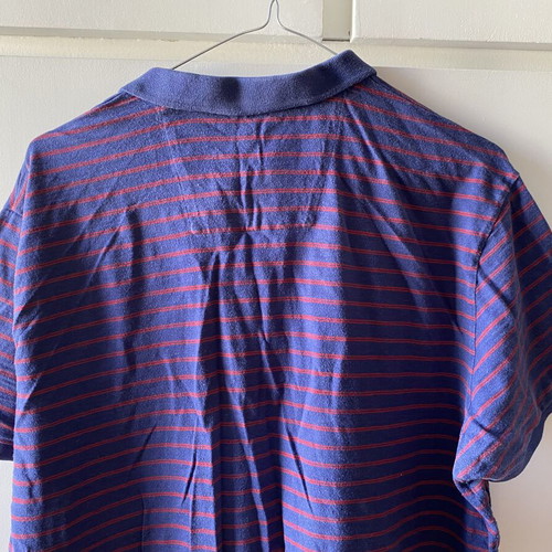 Ben Sherman polo tshirt used, blue with red stripes, cotton, vintage style