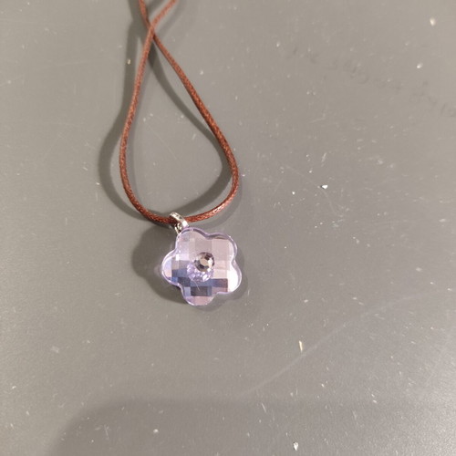 Swarovski vintage flower pendant lilac with brown suede cord