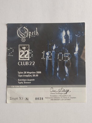 Opeth Ticket from Club 22 28-3-2006 like new