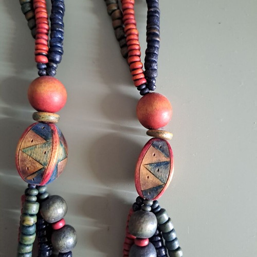 Necklace with colorful wooden beads, like new, handmade
