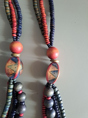 Necklace with colorful wooden beads, like new, handmade