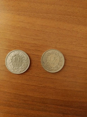 Swiss coins used from various years 1982, 1987