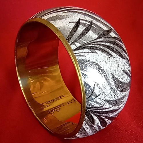 Vintage brass bracelet used, wide with antique botanical design