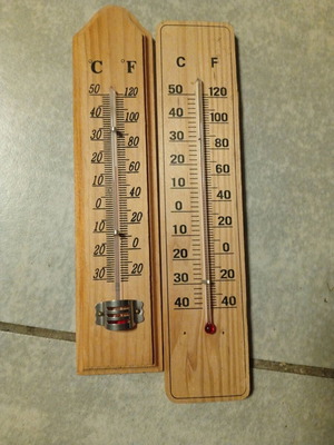 Thermometers used with wooden base, functional, missing metal base