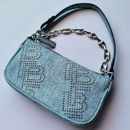 By Far Rachel Mini Bag New Denim Print with BF Logo Studs