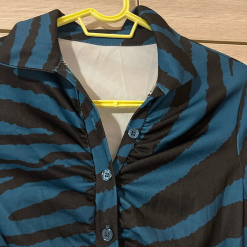 Zebre dress with collar, buttons and gathers new, black blue