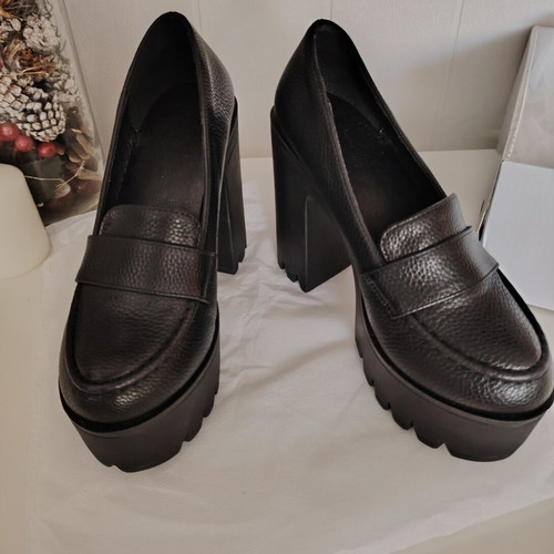 Women's black platform high heel shoes, size 36