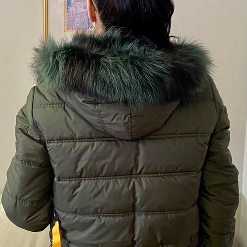 Waterproof jacket with hood and natural fur, new, green