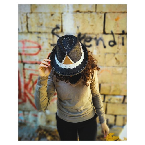 Straw Hat Crab Style Painted Unisex Black New