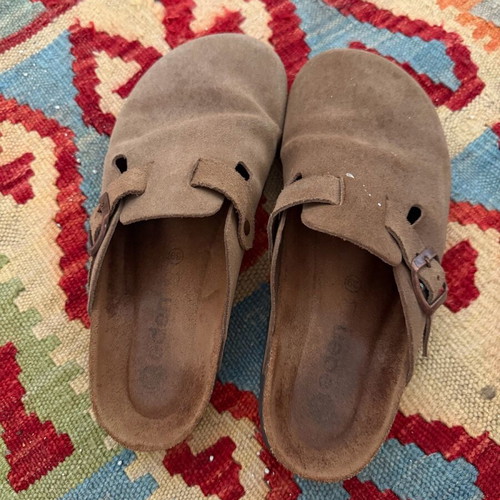 Eden leather suede clogs used, taupe Birkenstock style, size 39