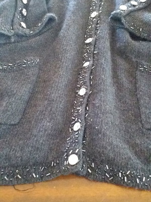 Ζακετάκι πλεκτό γκρι με κεντήματα used, μέγεθος XL