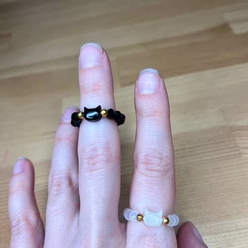 Beaded rings with cat motifs new, set of 2 pieces