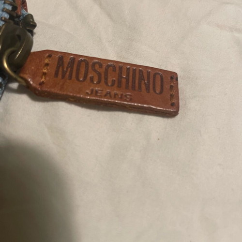 Moschino shoulder bag and denim pouch used, cotton and leather