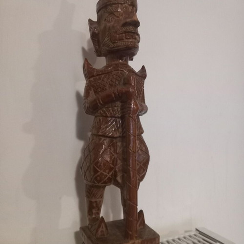 Wooden Buddhist Statue Temple Guard used, teak wood 42cm